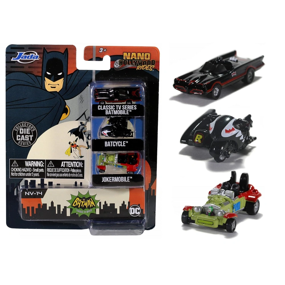 Jada Toys Nano Hollywood Rides Batman 1966 Classic TV Series 3 PK, Black, olive