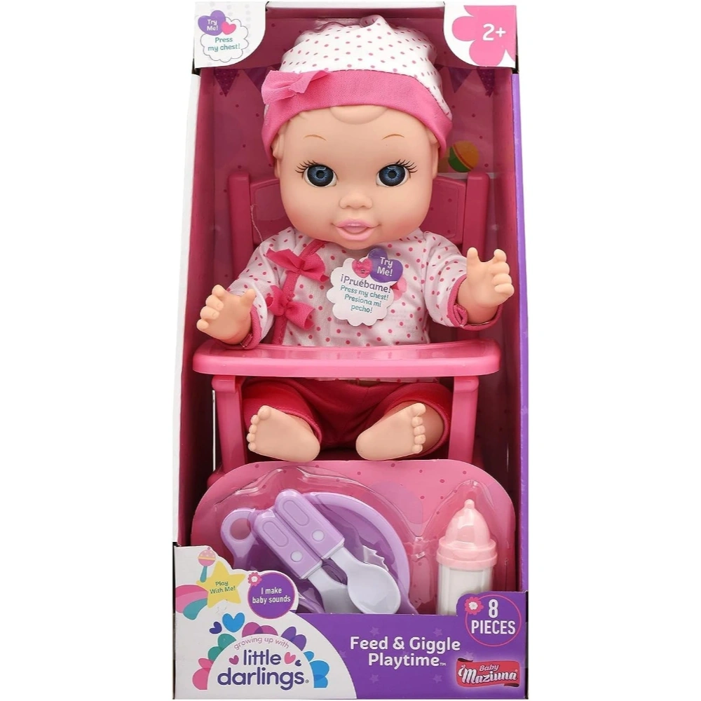 Little Darlings Feed & Giggle Playtime 12″ Doll With Accessories, 8 Pcs