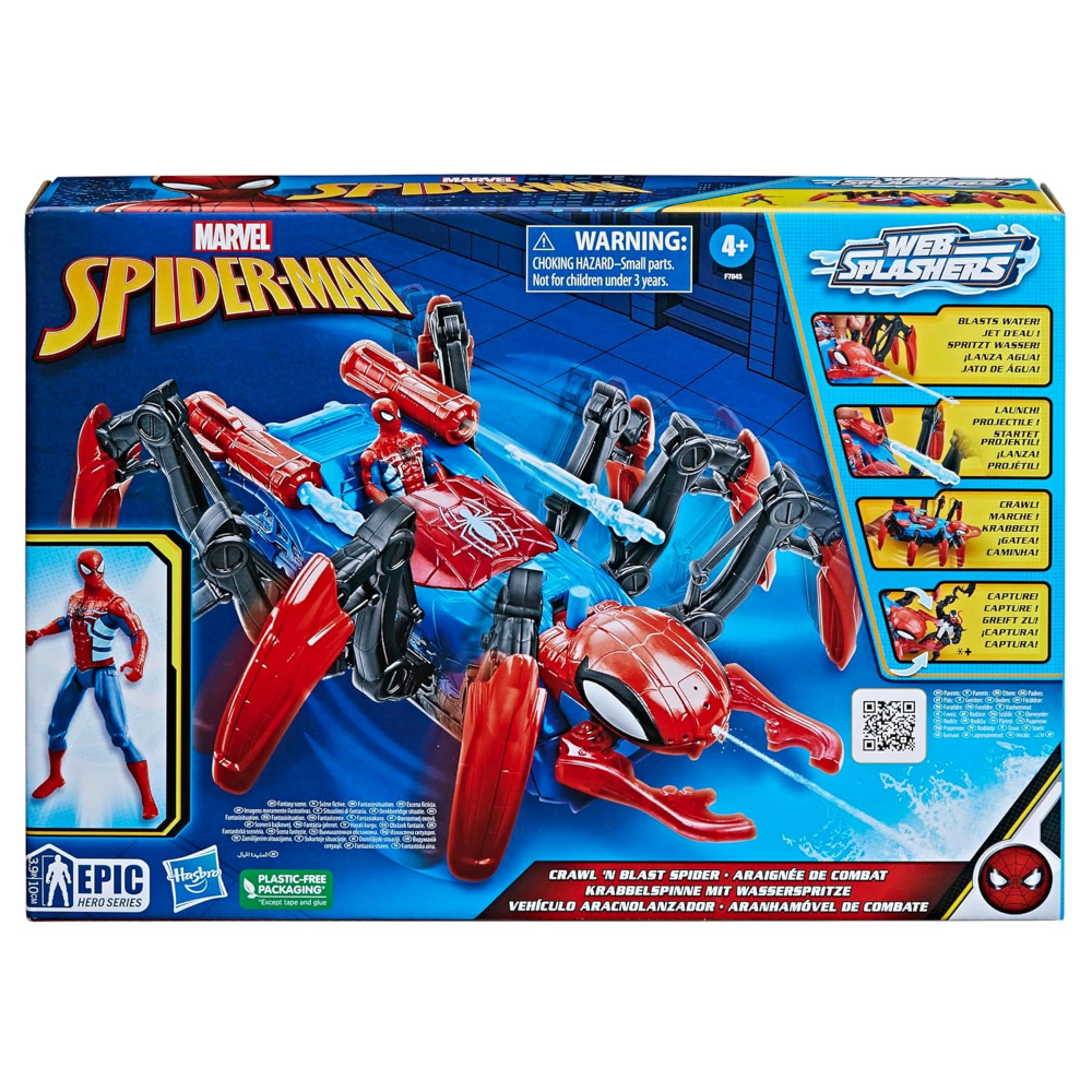 Marvel Spider-Man Fighting Spider, Superhero Toys for Children, Launch Water and Canvas, Spider-Man Toy Car, From 4 Years