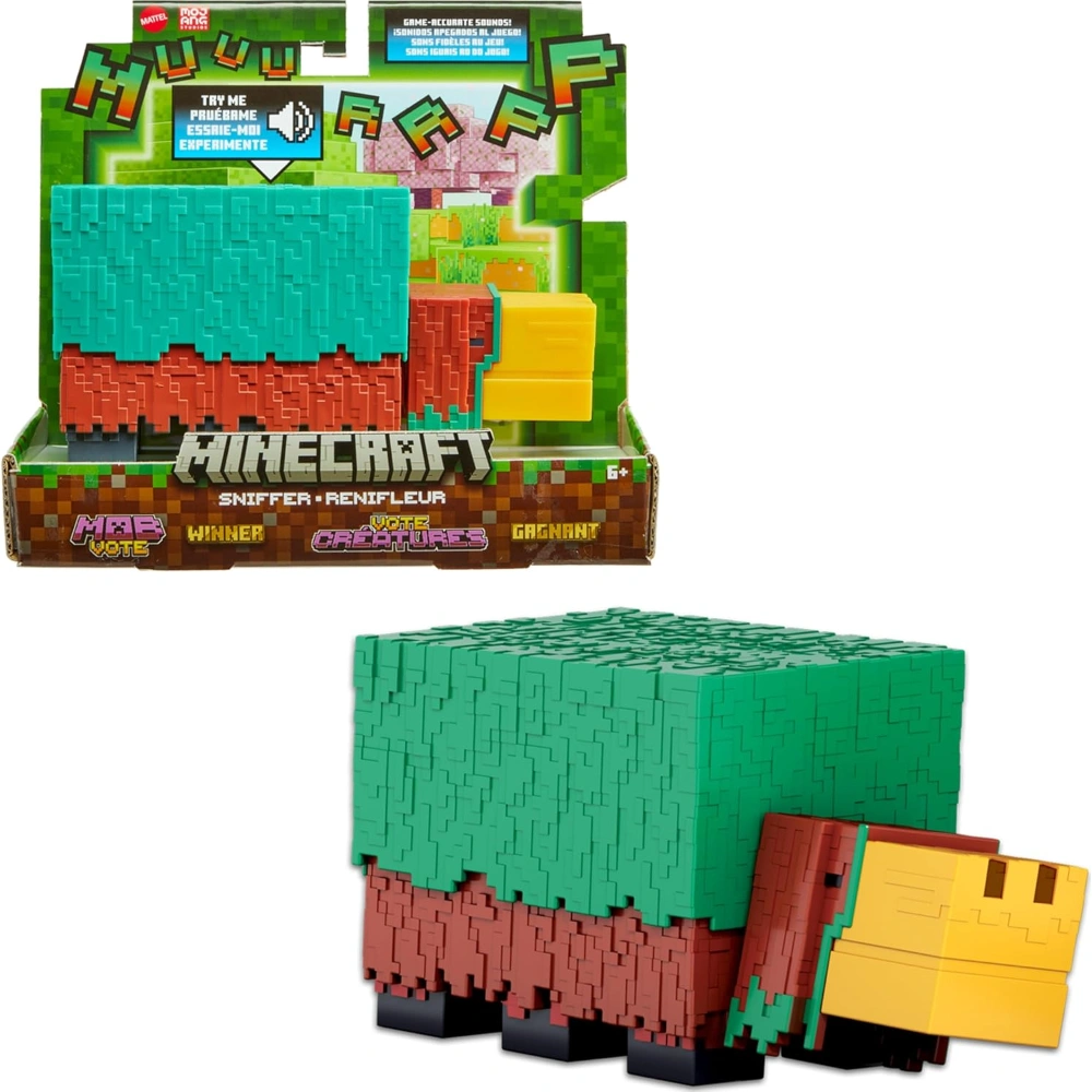 Mattel HXM85 Minecraft Sniffer Action Figure 3. 15 Inch Tall with Game Sounds and Pixelated Design