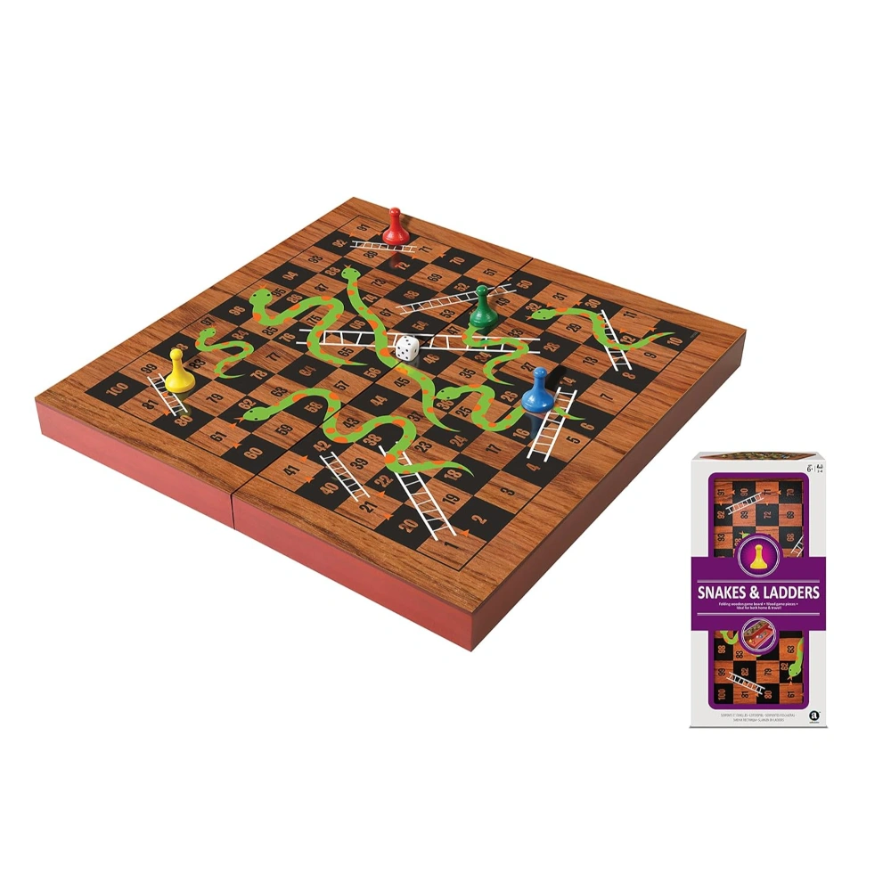 Merchant Ambassador Folding Wood Snakes & Ladders Set, Brown