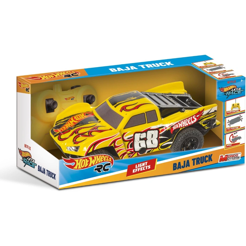 Mondo Motors Hot Wheels Baja Truck 1: 24 Model, up to 8 km/h, Toy Car for Kids 63823, Yellow