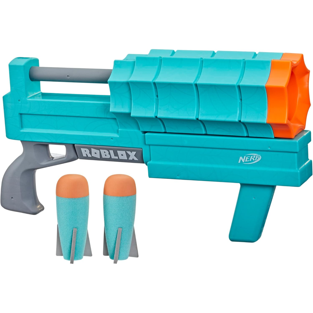 Nerf Roblox Shark Bite: Web Launcher Rocker Blaster, Includes Code to Redeem Exclusive Virtual Item, 2 Nerf Rockets