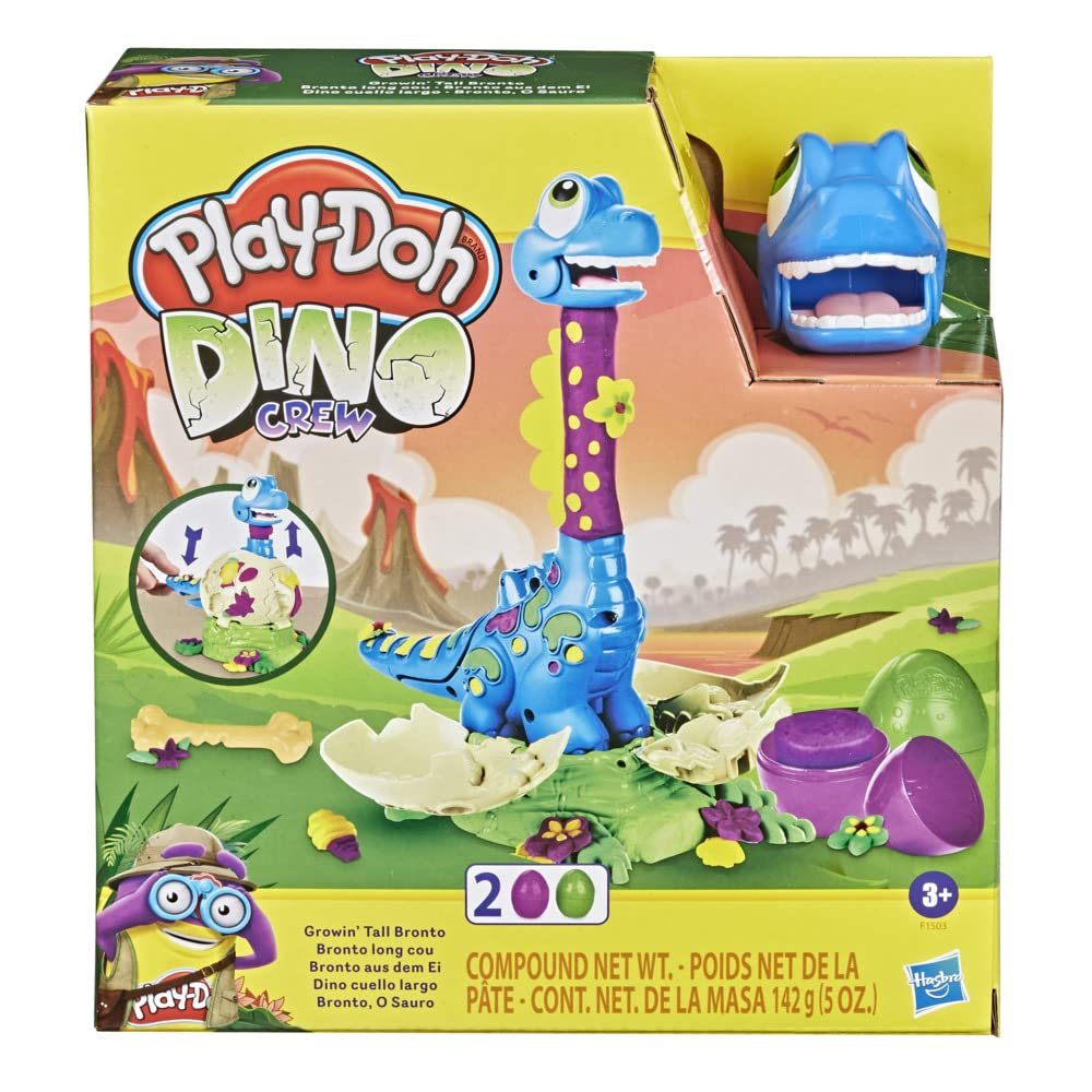 Play-Doh Dino Crew Growin’ Tall Bronto Toy Dinosaur for Children 3 Years and Up with 2 Eggs, Multicolor, 2. 63 x 8 x 8. 5 inches
