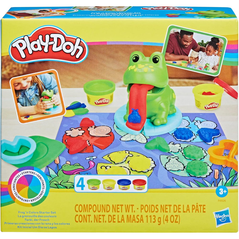 Play-Doh Frog n Colors Starter Set, 4 Cans x 28 g, Preschool Toys for Kids 3+ Year Old, for Boys and Girls, Blue, Green, Red and Yellow Modelling Compound, Kid’s Arts & Crafts Gift Idea