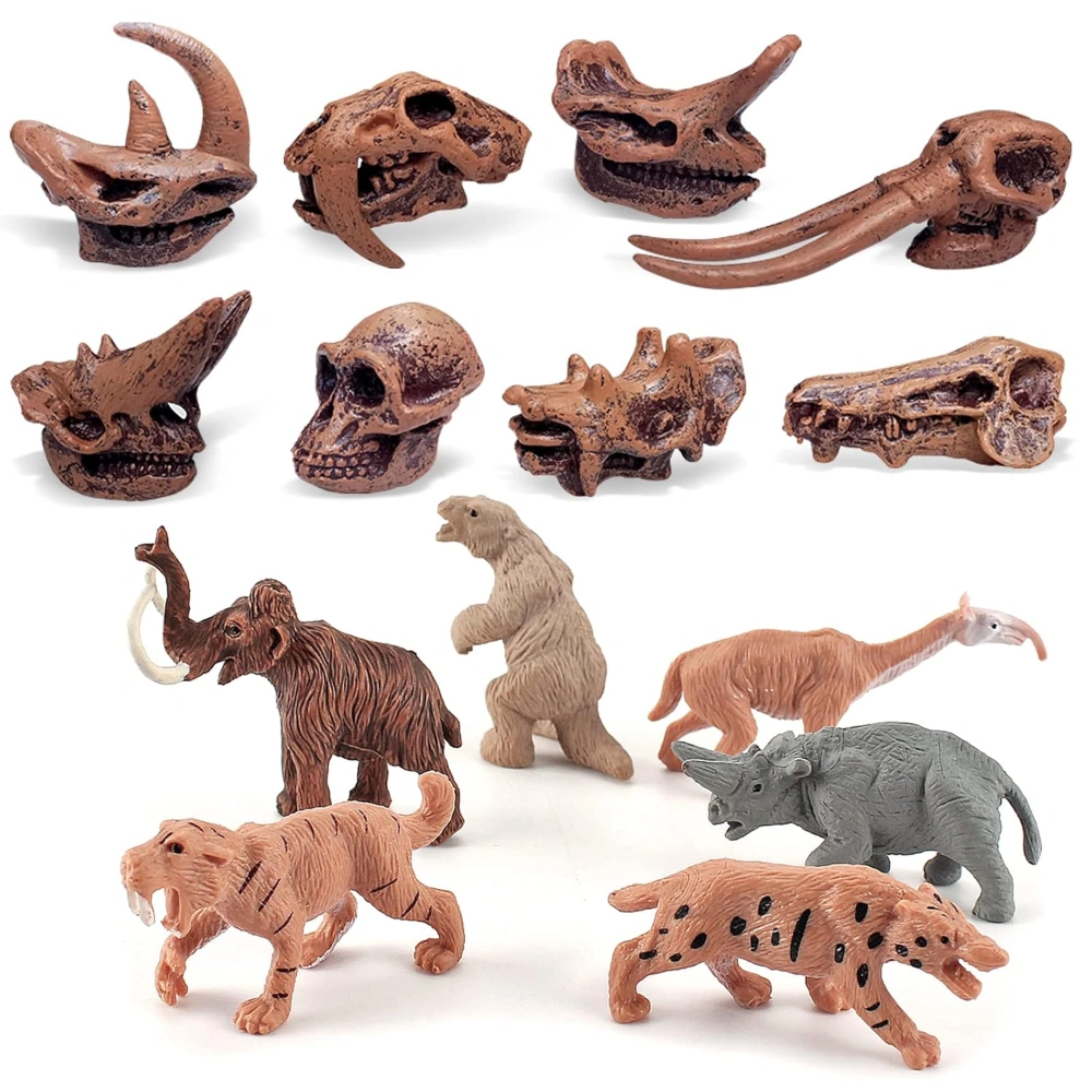 Prehistoric Animals Model Sets 14 PCS Prehistoric Animal Skull Saber-Toothed Tiger Giant Sloth Mammoth Figure Toys for Boys Girls Christmas Birthday Gifts