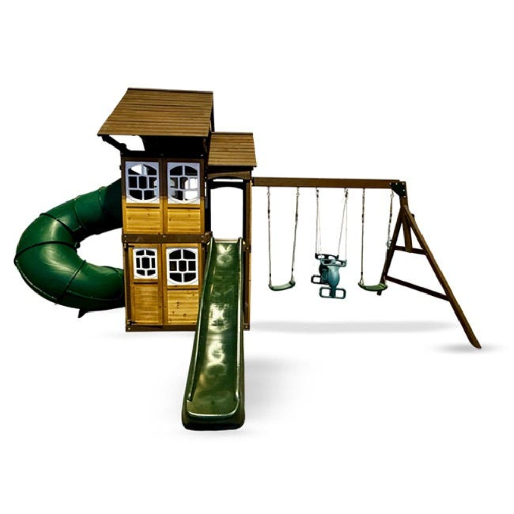 DOLPHIN PLAYGROUND WESTRIDGE WOODEN GYMSET Product Dimensions: (L 6 m x W 3. 50 m x H 3. 40 m)