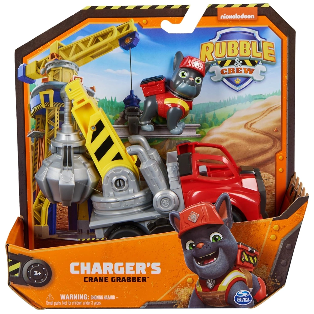 Rubble & Crew – Crane Construction Vehicle (Basic Vehicle) with Charger Figure, Rotating & Extendable Boom, Authentic Toy from TV Series, for Children from 3 Years