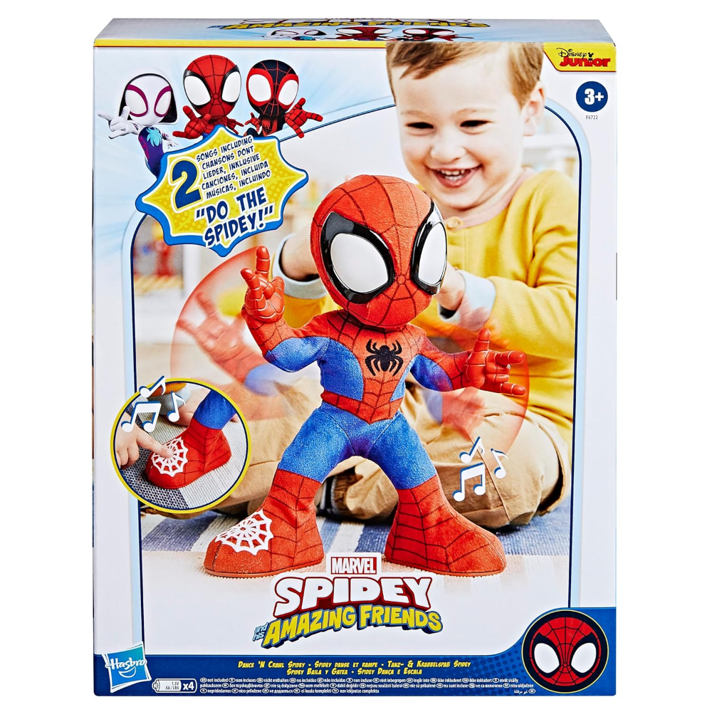 Spidey and his Amazing Friends Marvel Dance ‘N Crawl Spidey, Interactive Plush Toy with 20 Phrases & Sounds, 2 Songs, Super Hero Toys for Kids 3 & Up