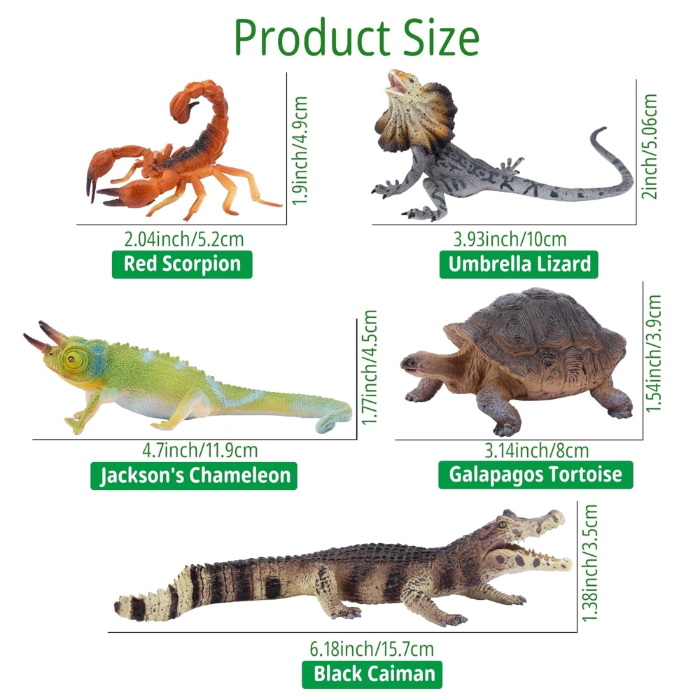 Toymany Reptile Animal Figurine Toys Set, 12 PCS Desert Amphibians Animal Figures with Komodo Dragon Lizard Snake Chameleon Rainforest Cold Blooded Animals Figures Halloween Party Favor for Kids