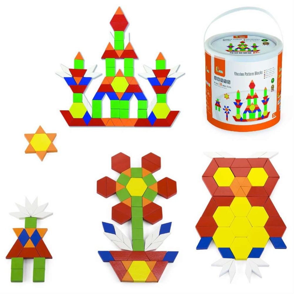 Viga Toys- Wood Pattern Blocks ? 250 Pcs