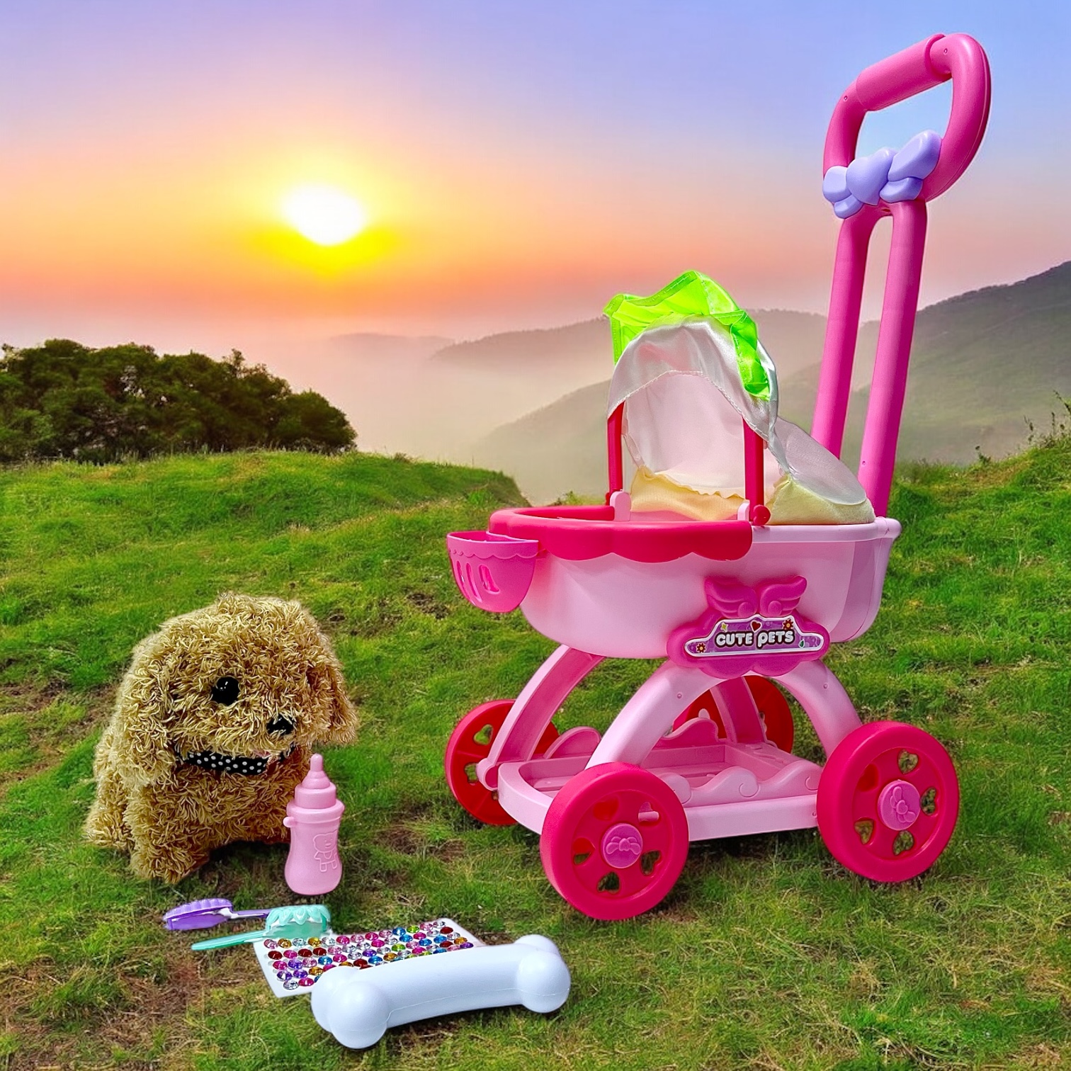 الكلب الاليف مع العربة