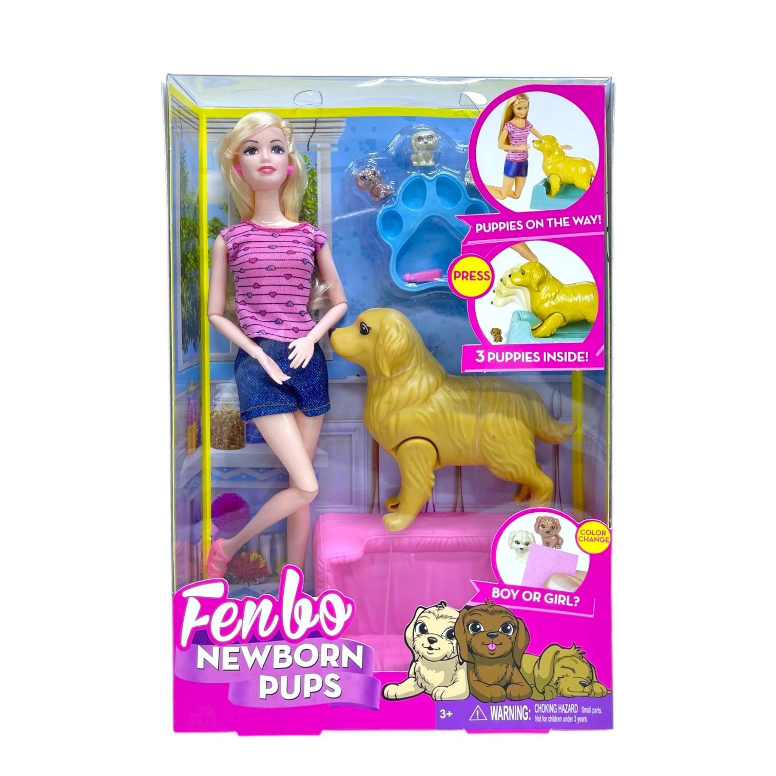 دمية مع كلب وجراء