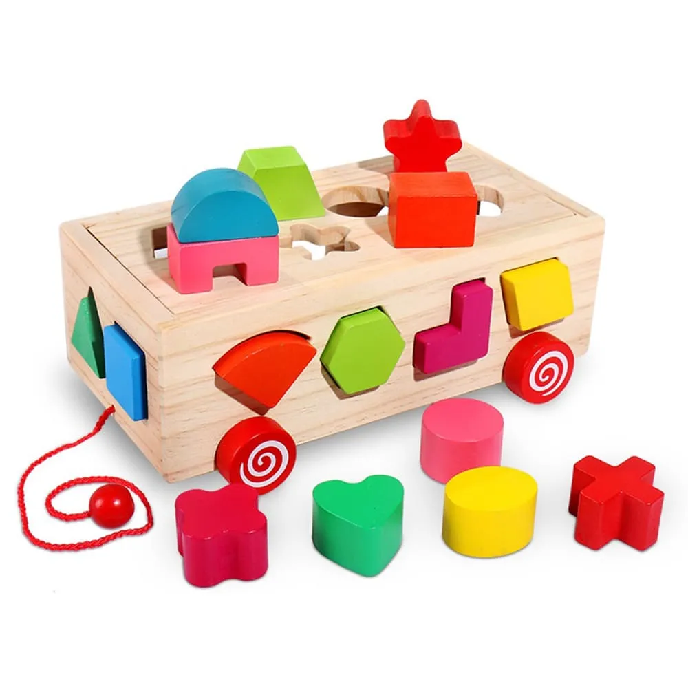 Beilaluna Shapes Wooden Box Pulling Toy Car