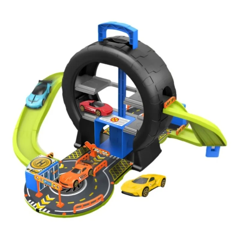 Car Tracks Playsets With 4 Mini Cars