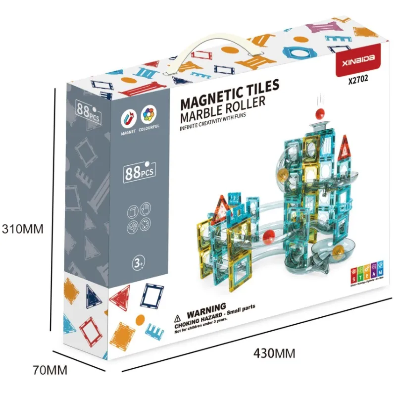 مجموعة كتل البناء المغناطيسية ماجنتك تايلز ماربل رولر – 88 قطعة