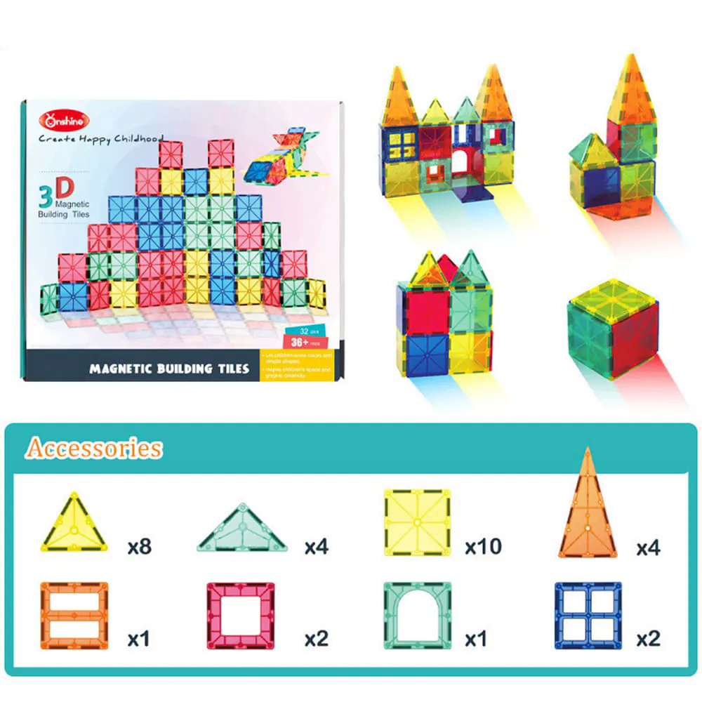 On Shine 3D Magnetic Building Tiles – 32 Pcs