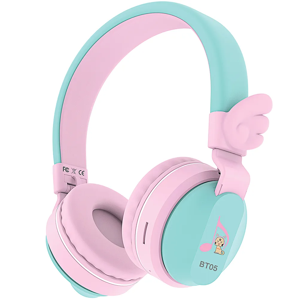 Riwbox Angle Wings Bluetooth Headphones – Pink/Green