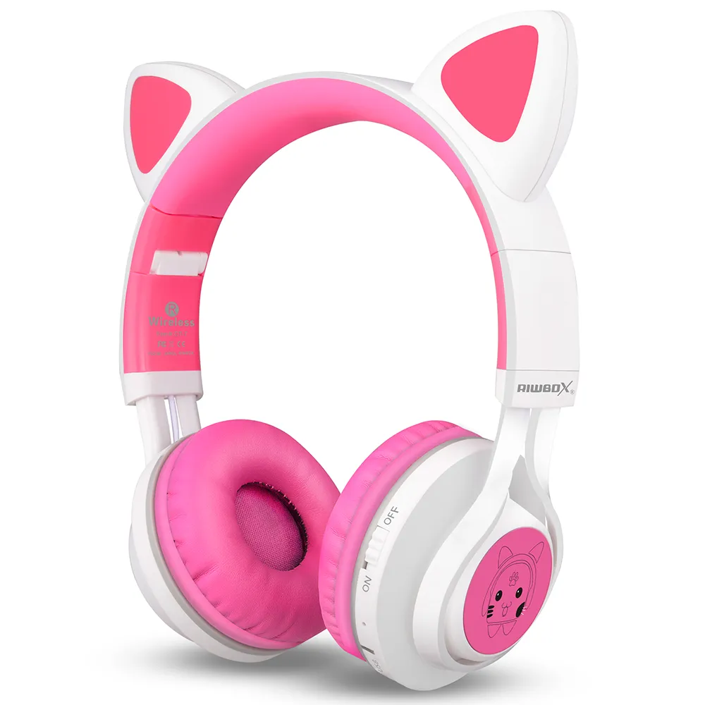 Riwbox Cat Ear Bluetooth Headphones – White/Pink