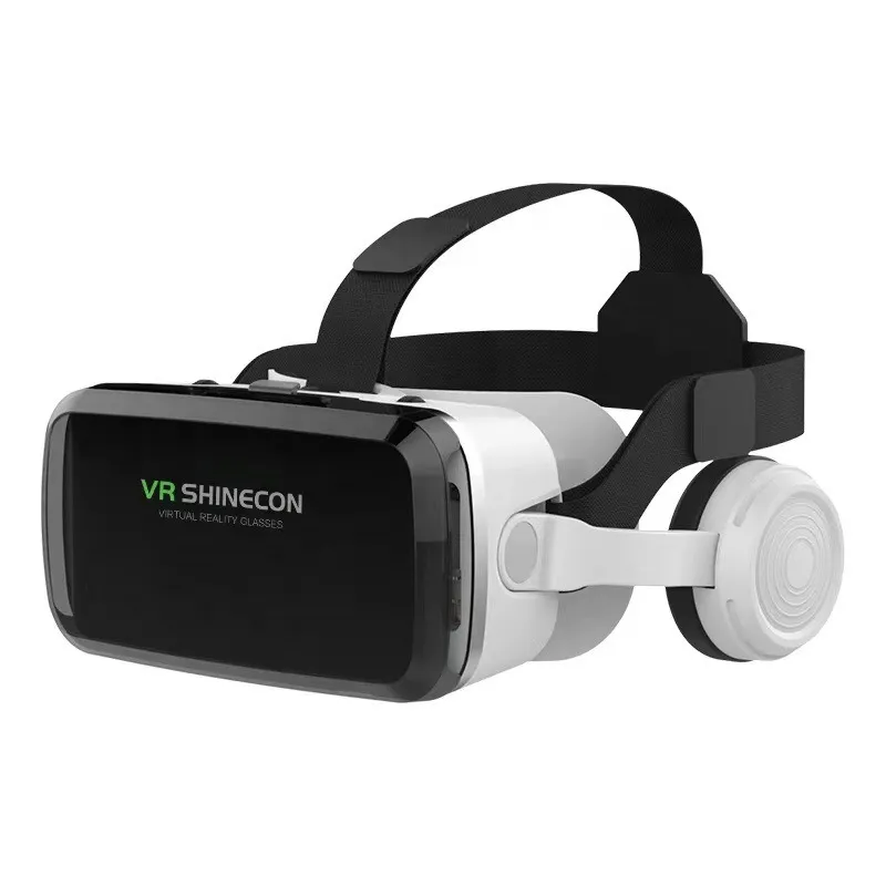 Vr Shinecon 3D Glasses Headset with Headphone – Black & White