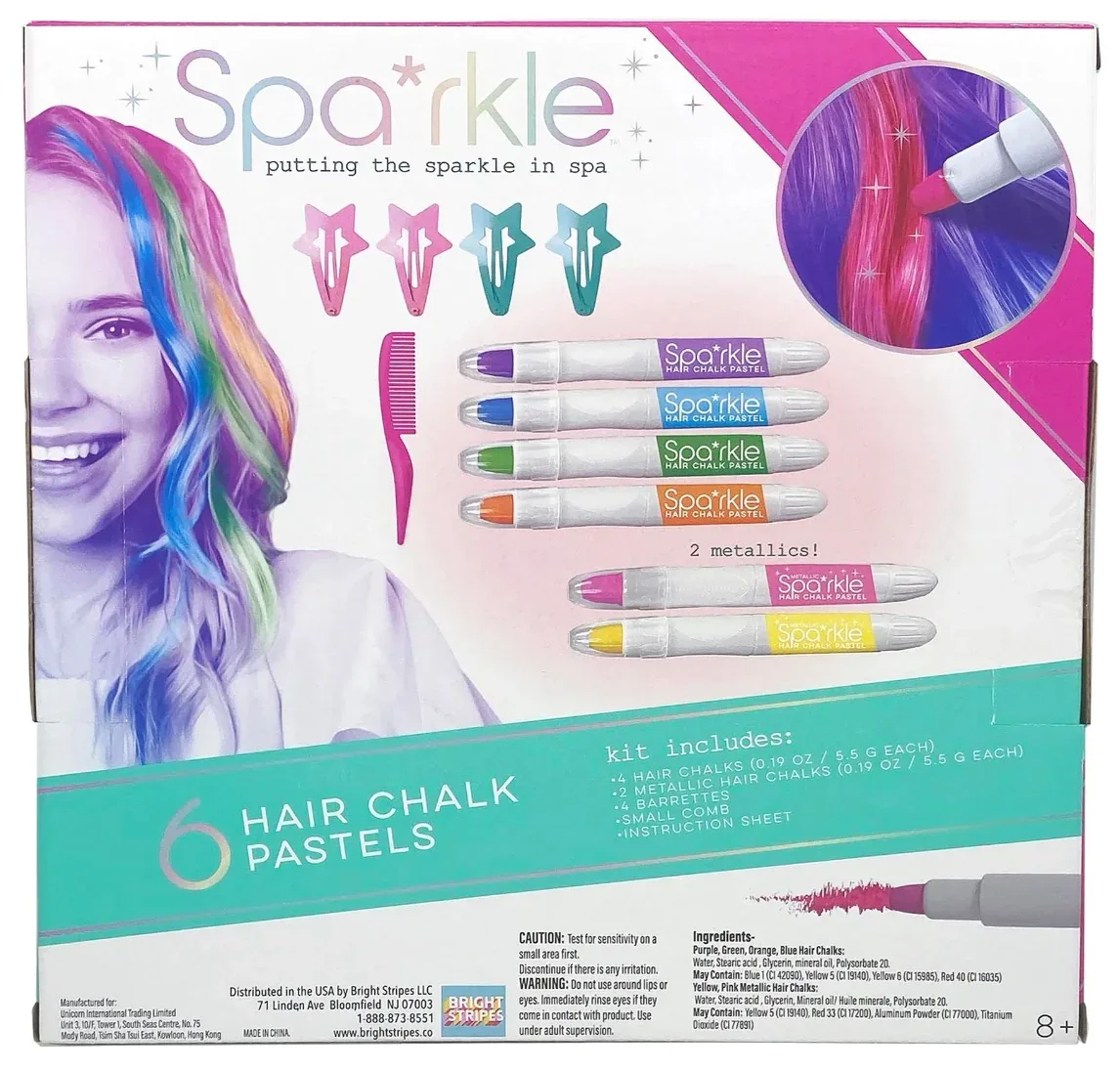 Sparkle Hair Chalk Pastels & Barrettes Set