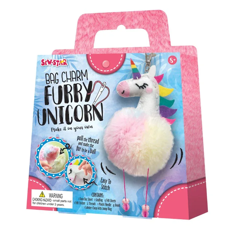 Sew Star Hobby Set Diy Bag Charm With Furry Pompom Unicorn