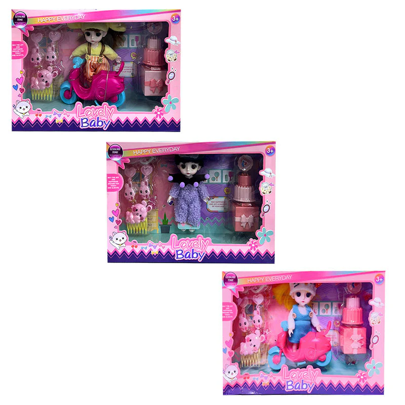 دمية أنيقة مع دراجة نارية