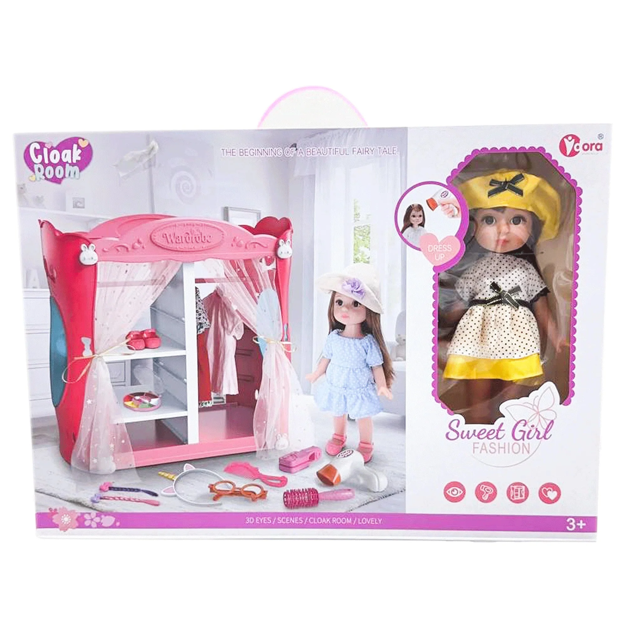 دمية أزياء الفتاة الحلوة مع خزانة