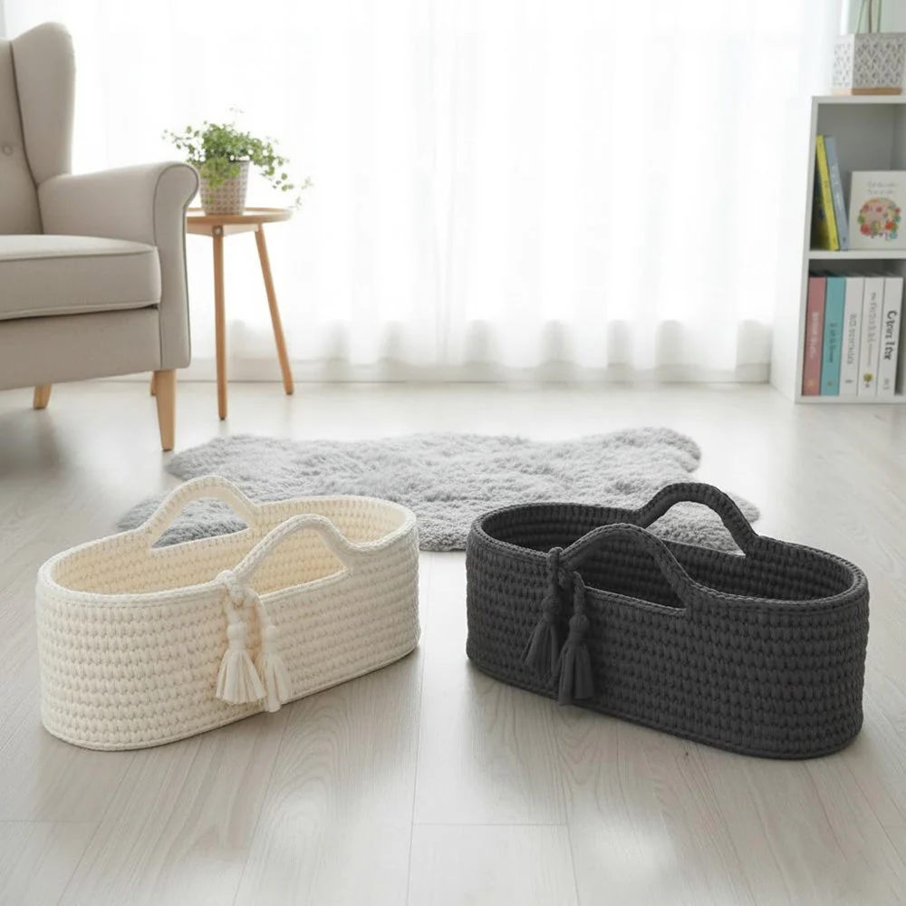 سلة مواليد قطنية مضفرة فاخرة