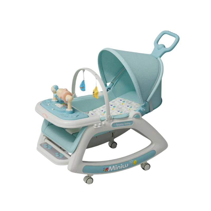 سرير الاطفال مع مظلة - ازرق