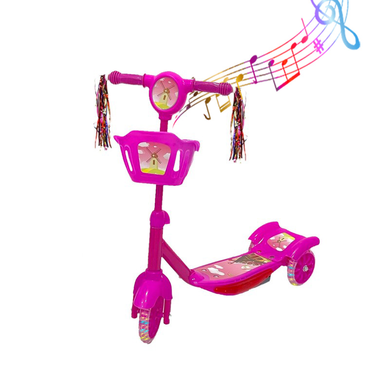 اسكوتر مضئ مع سلة - وردي