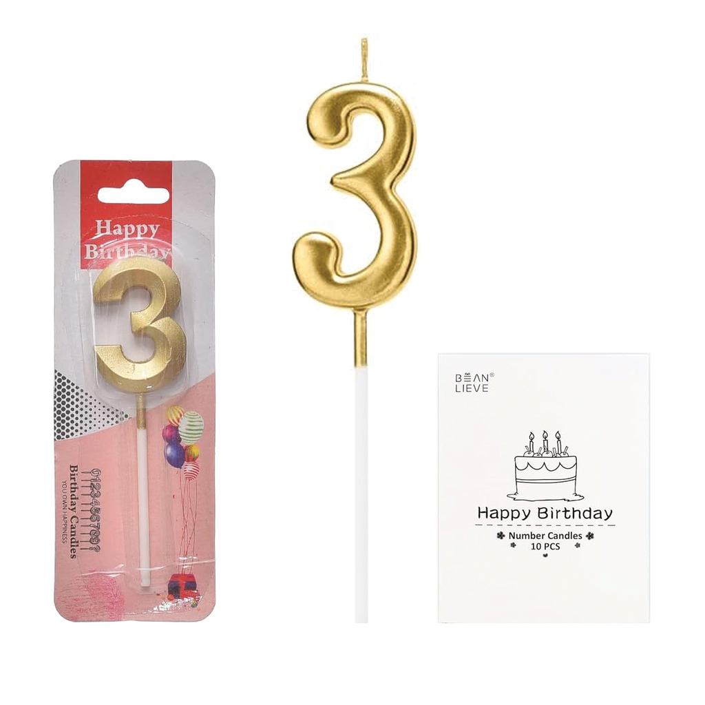 شمع ذهبي رقم 3 عدد 1 قطعة