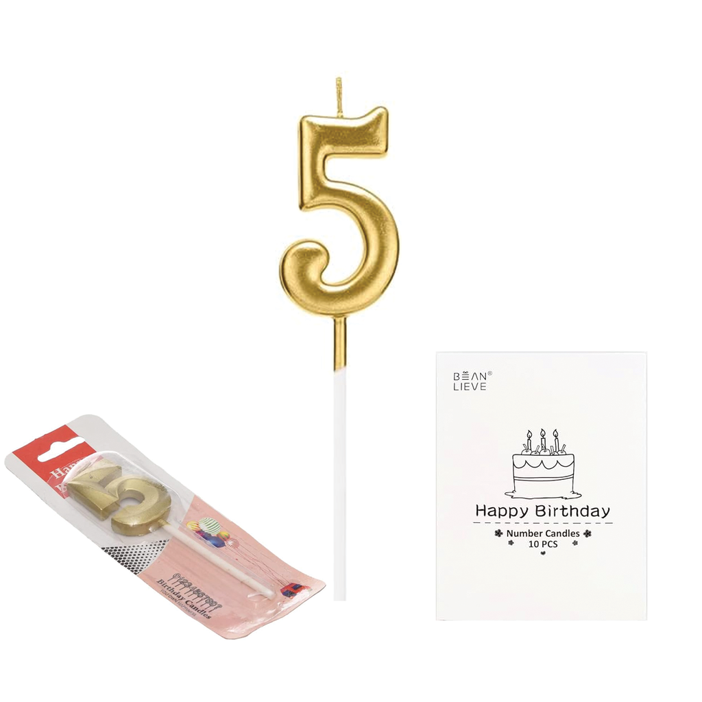 شمع ذهبي رقم 5 عدد 1 قطعة