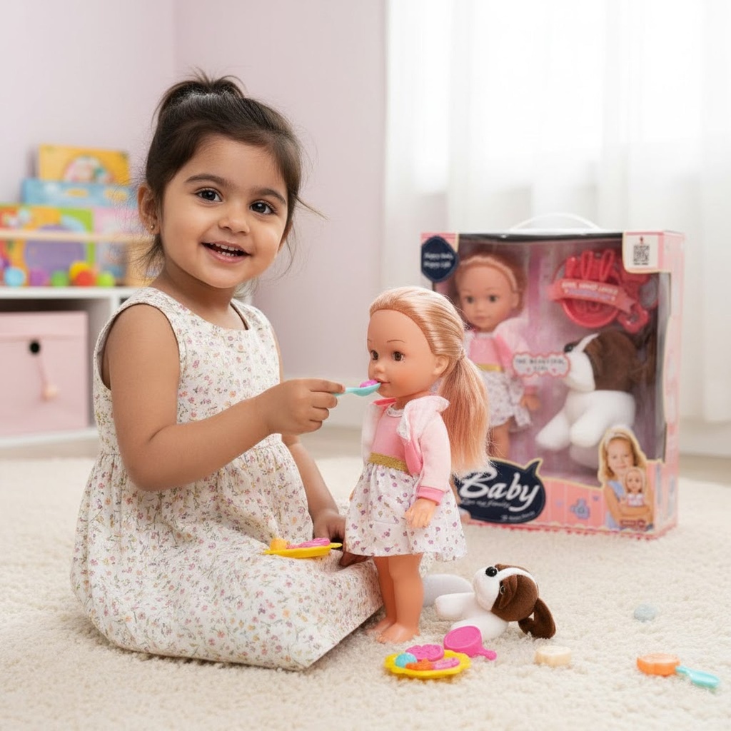 عروسة مع كلب وادوات