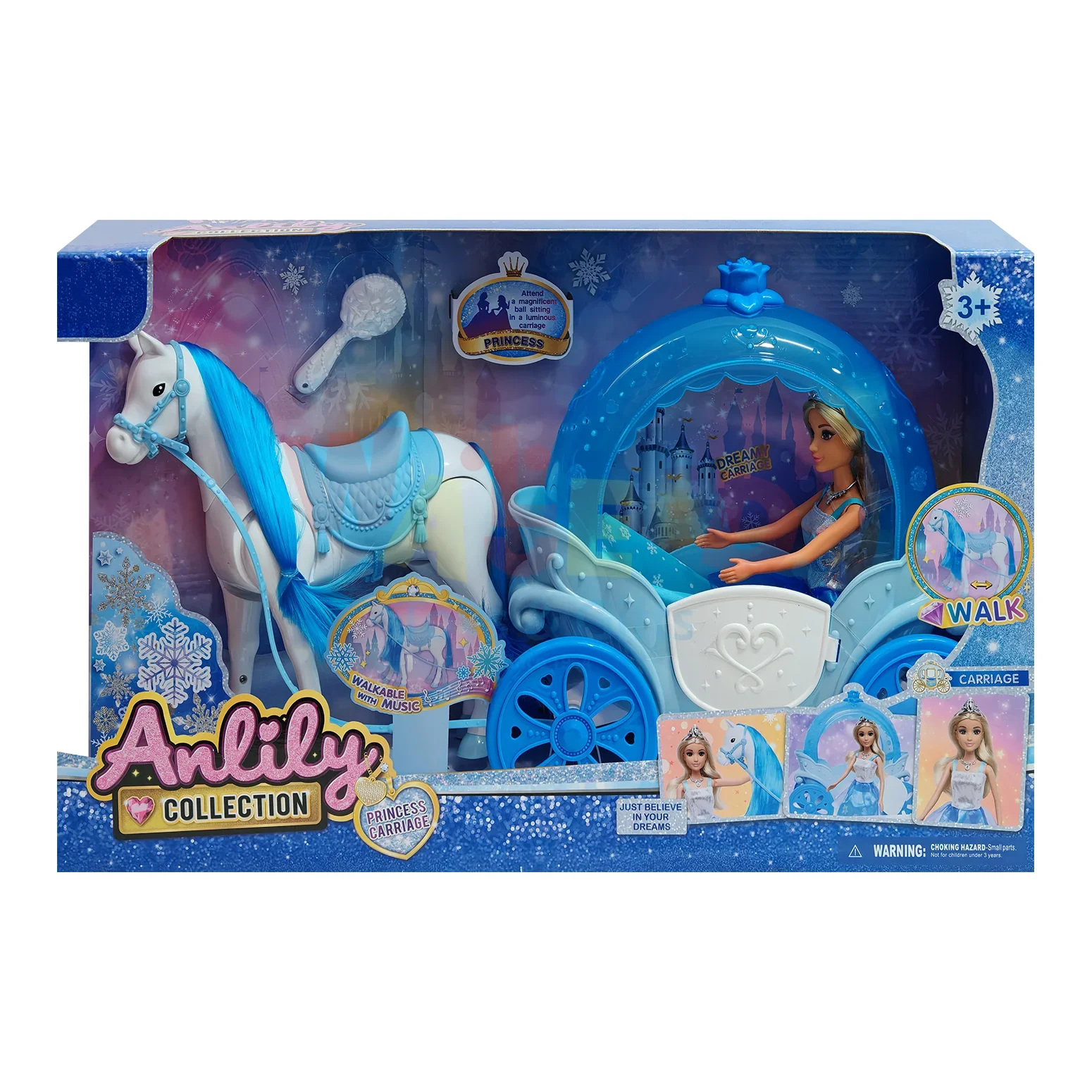Anlily Princess Carriage with Walking Horse & Doll